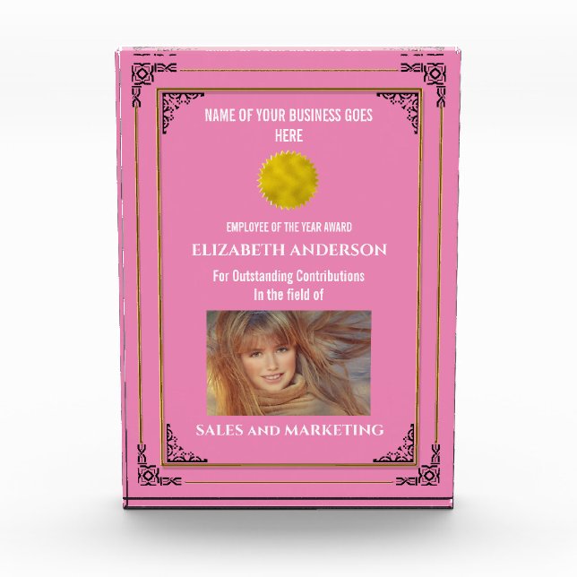 Annual achievement award gold frame photo pink (Front)