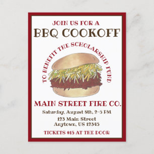 Annual BBQ Pork Barbecue Sandwich Cookoff Cook Off Invitation Postcard