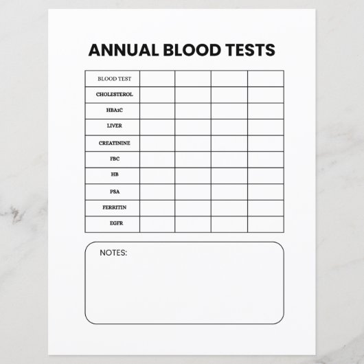 Annual Blood Test Tracker  (Front)