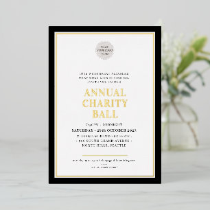 ANNUAL CHARITY BALL modern elegant logo black gold Foil Invitation