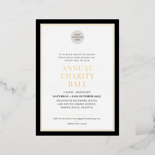 ANNUAL CHARITY BALL modern elegant logo black gold Foil Invitation