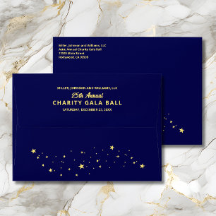 Annual Charity Gala Ball Event Elegant Blue Gold Envelope