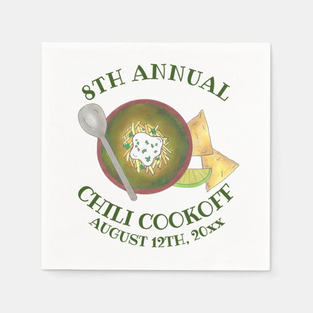 Annual Chili Cookoff Cook Off Bowl of Green Chili Paper Napkins (Front)