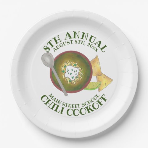 Annual Chili Cookoff Cook Off Bowl of Green Chili Paper Plates