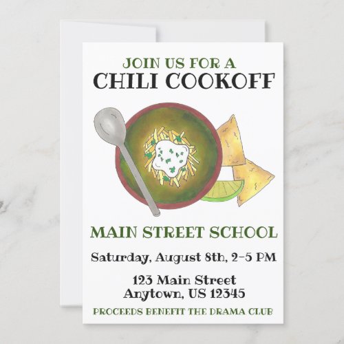 Annual Chili Cookoff Cook Off Charity Event Invitation