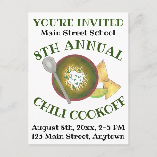 Annual Chili Cookoff Cook Off Event Invitation Postcard (Front)