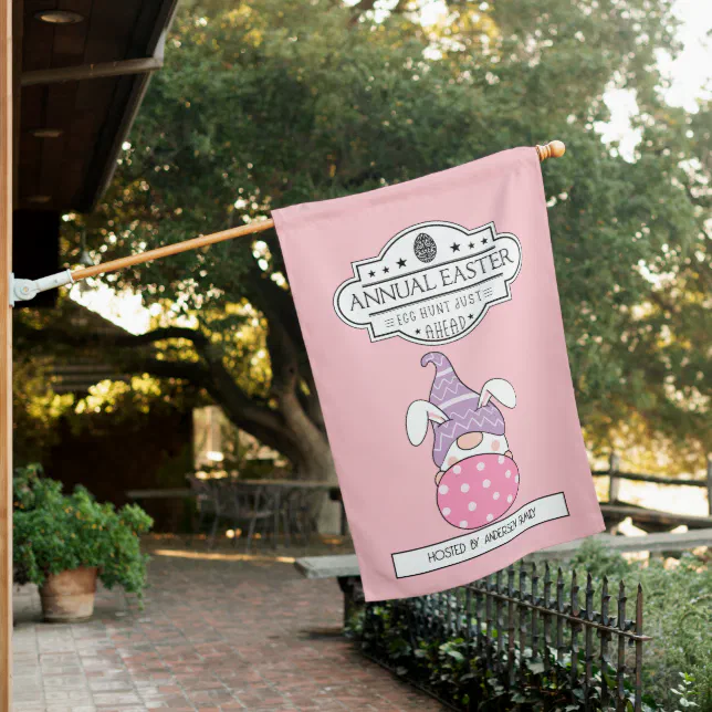 Annual Easter Egg Hunt Purple Bunny Gnome House Flag
