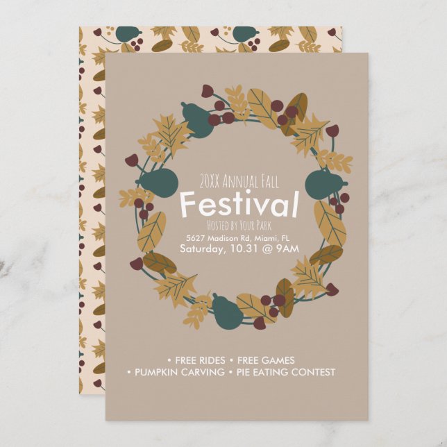 Annual Fall Festival Pumpkin Wreath Invitation (Front/Back)