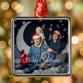 Annual Family Photo and Name Merry Christmas Metal Ornament