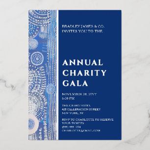 Annual Gala Blue Abstract Watercolor Silver Foil Invitation
