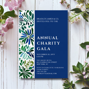 Annual Gala Blue Watercolor Floral Silver Foil Invitation