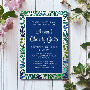 Annual Gala Blue Watercolor Floral Silver Foil Invitation