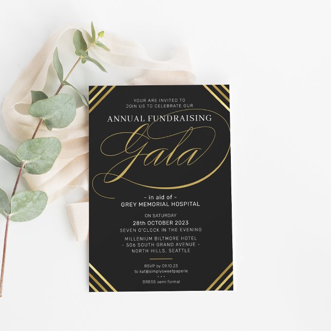 ANNUAL GALA modern elegant event black white gold Invitation (Creator Uploaded)