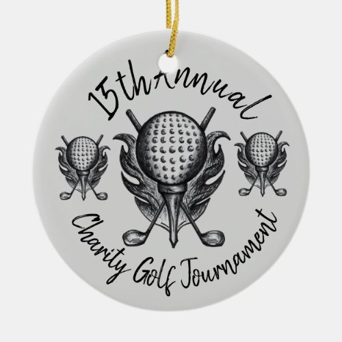 Annual Golf Tournament Ball Tee Clubs Pen and Ink Ceramic Ornament