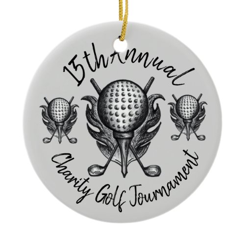 Annual Golf Tournament Ball Tee Clubs Pen and Ink Ceramic Ornament