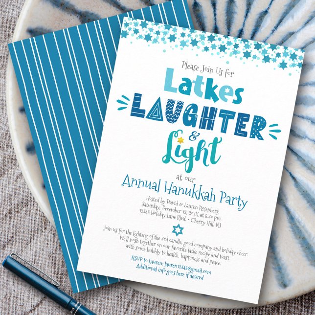 Annual Hanukkah Party Fun Latkes Laughter Light Invitation (Creator Uploaded)