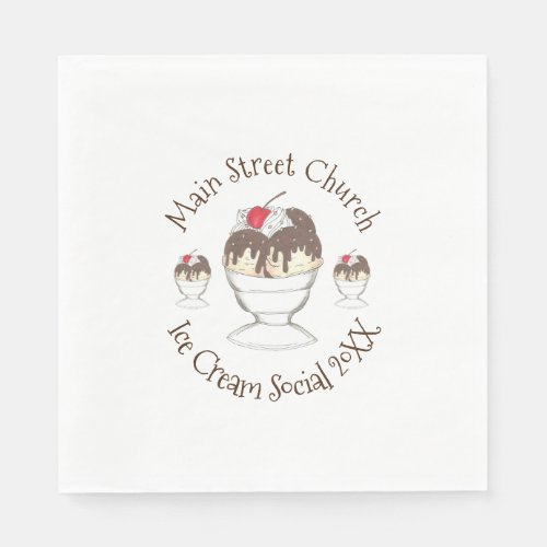 Annual Ice Cream Social Event Hot Fudge Sundae Napkins