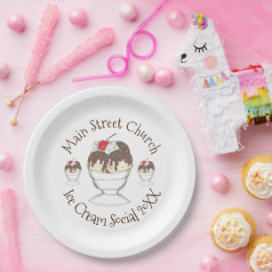 Annual Ice Cream Social Event Hot Fudge Sundae Paper Plates