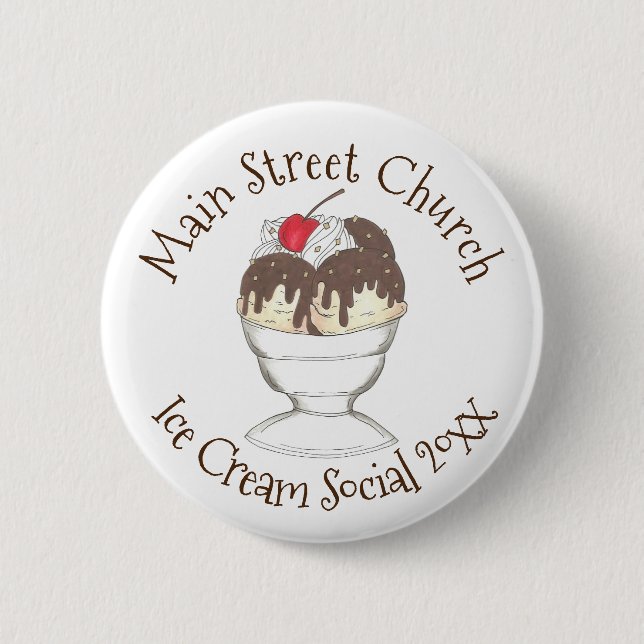 Annual Ice Cream Social Favor Hot Fudge Sundae Button (Front)