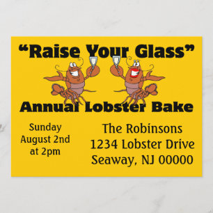Annual Lobster Bake Toasting Lobsters Invitation