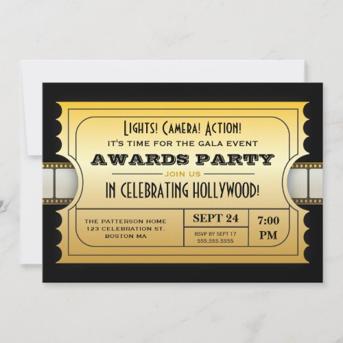 Annual Movie Awards Party Golden Ticket Invitation