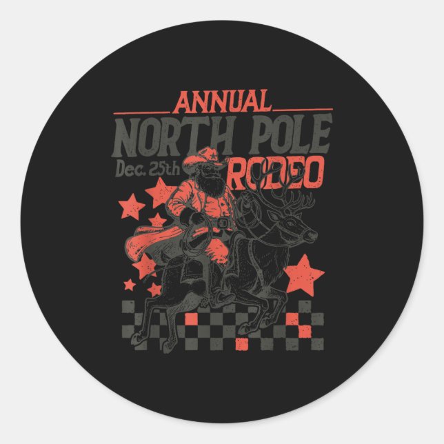 Annual North Le Rodeo Santa Western Cowboy Christm Classic Round Sticker (Front)