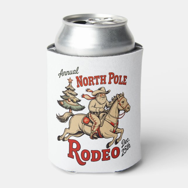 Annual North Pole Rodeo Dec 25th Cowboy Santa West Can Cooler (Can Front)