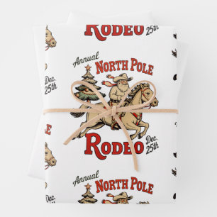 Annual North Pole Rodeo Dec 25th Cowboy Santa West Wrapping Paper Sheets