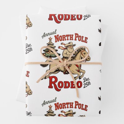 Annual North Pole Rodeo Dec 25th Cowboy Santa West Wrapping Paper Sheets