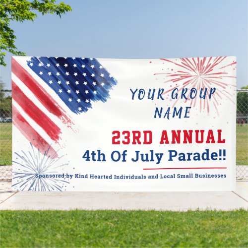 Annual Parade July 4th Red White Blue Custom Banner