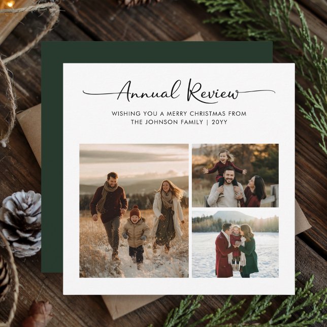 Annual Review Script Family Photo Christmas Green Holiday Card (Creator Uploaded)