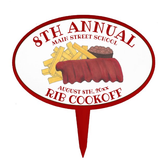 Annual Rib Cookoff BBQ Spare Ribs Barbecue Contest Cake Topper (Front)