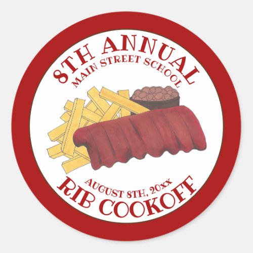 Annual Rib Cookoff BBQ Spare Ribs Barbecue Contest Classic Round Sticker