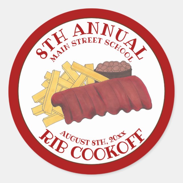 Annual Rib Cookoff BBQ Spare Ribs Barbecue Contest Classic Round Sticker (Front)