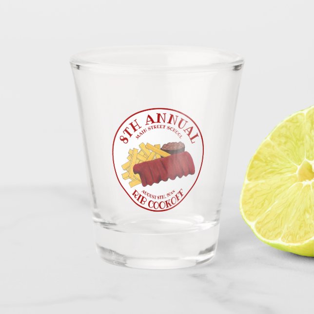 Annual Rib Cookoff BBQ Spare Ribs Barbecue Contest Shot Glass (Front)