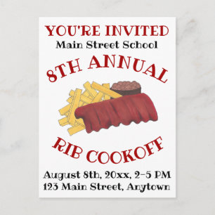 Annual Rib Cookoff BBQ Spare Ribs Barbecue Foodie Invitation Postcard