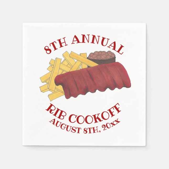 Annual Rib Cookoff BBQ Spare Ribs Barbecue Foodie Napkins (Front)