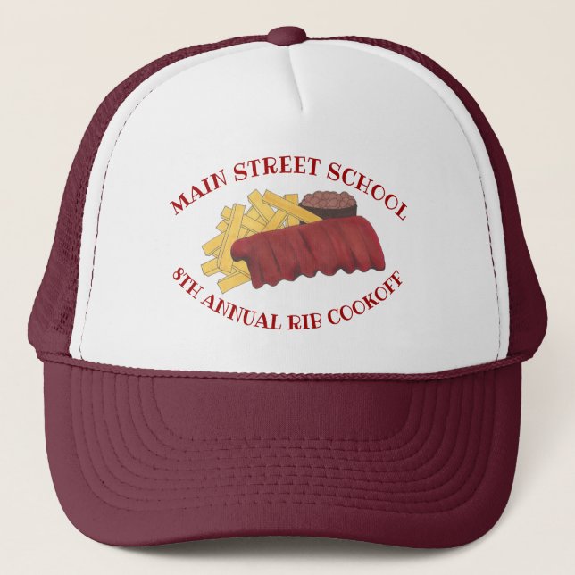 Annual Rib Cookoff BBQ Spare Ribs Barbecue Foodie Trucker Hat (Front)