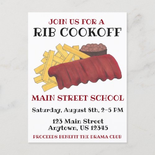 Annual Spare Rib Cookoff Cook Off Charity Event Invitation Postcard