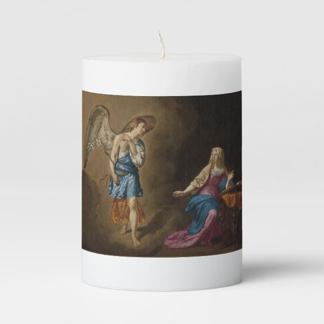 Annunciation Angel and Mary Pillar Candle (Front)