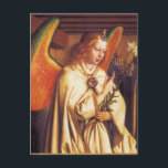 Annunciation Angel,Archangel Gabriel ,Parchment Postcard<br><div class="desc">Oil painting by Flemish painter Jan van Eyck,  Angel of the Annunciation (detail).The Ghent Altarpiece:  1432 .Elegant design with  a bright 3D red ruby gemstone.</div>