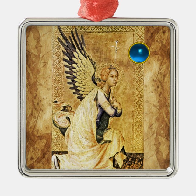 ANNUNCIATION ANGEL  Blue Sapphire Metal Ornament (Front)