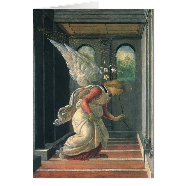 Annunciation (angel detail) by Sandro Botticelli Cards (Front)