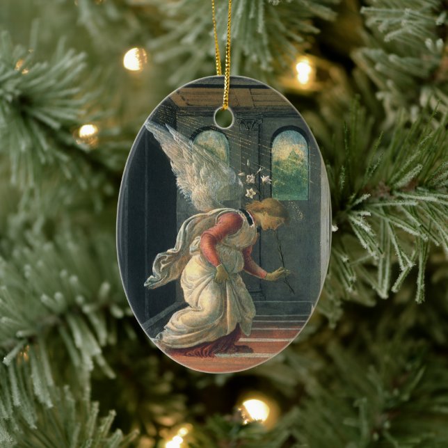Annunciation (angel detail) by Sandro Botticelli Ceramic Ornament (Tree)
