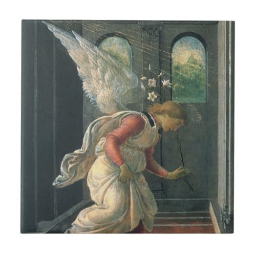 Annunciation angel detail by Sandro Botticelli Ceramic Tile