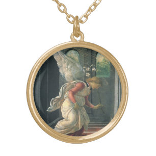 Annunciation (angel detail) by Sandro Botticelli Gold Plated Necklace