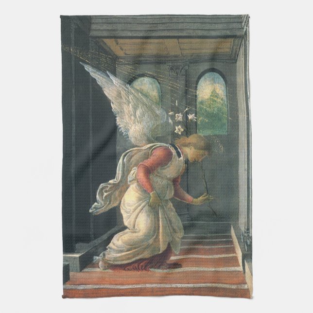 Annunciation (angel detail) by Sandro Botticelli Kitchen Towel (Vertical)