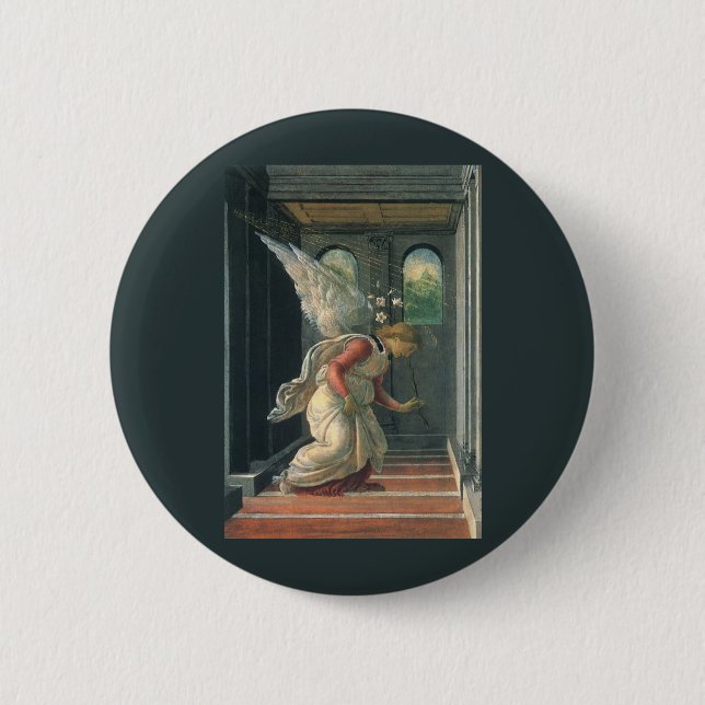 Annunciation (angel detail) by Sandro Botticelli Pinback Button (Front)