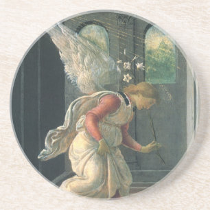 Annunciation (angel detail) by Sandro Botticelli Sandstone Coaster