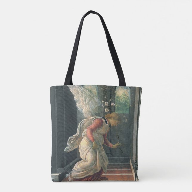 Annunciation (angel detail) by Sandro Botticelli Tote Bag (Back)